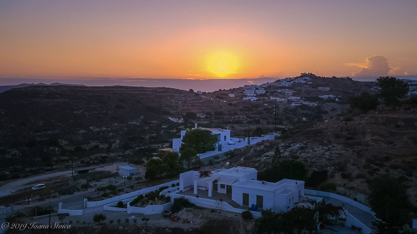 sunset drone view in Milos