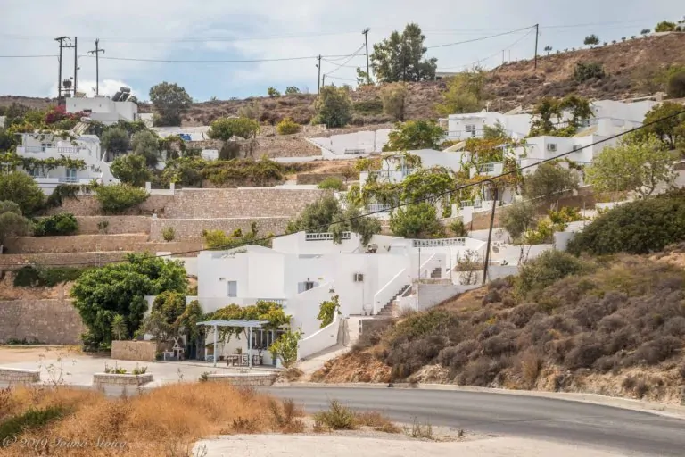 view of a hotel in Milos from across the street