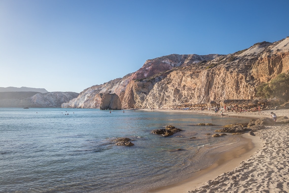 Fyriplaka beach in Milos and the cliffs surrounding it