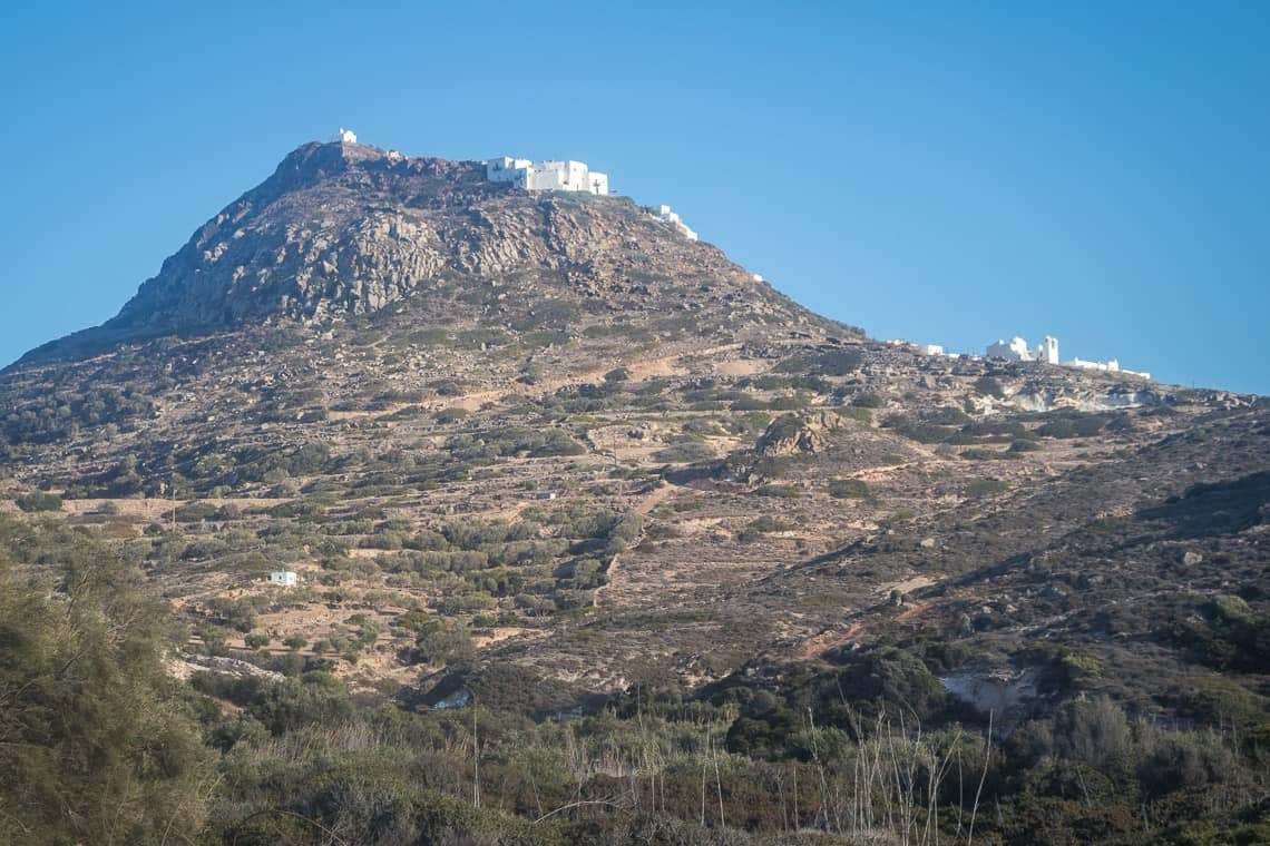 Plaka on top of a mountain seen from the road