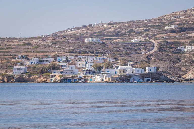 Pollonia village in Milos. Seen in passing from a sailing boat
