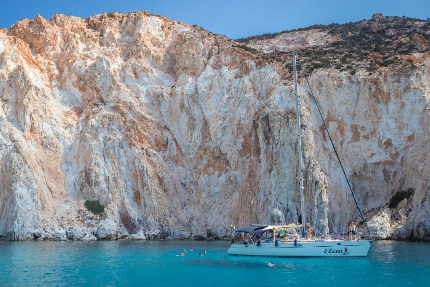 a sail boat in front of Polyegos island seen during a sailing trip around Milos