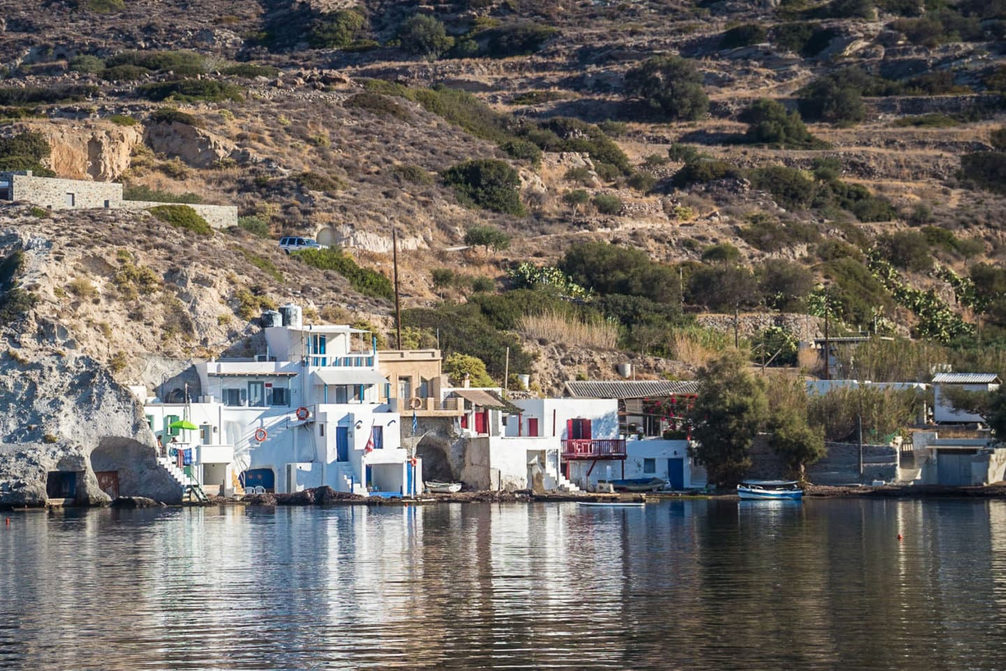 Skinopi fishing village, seen in passing from a sailing boat.