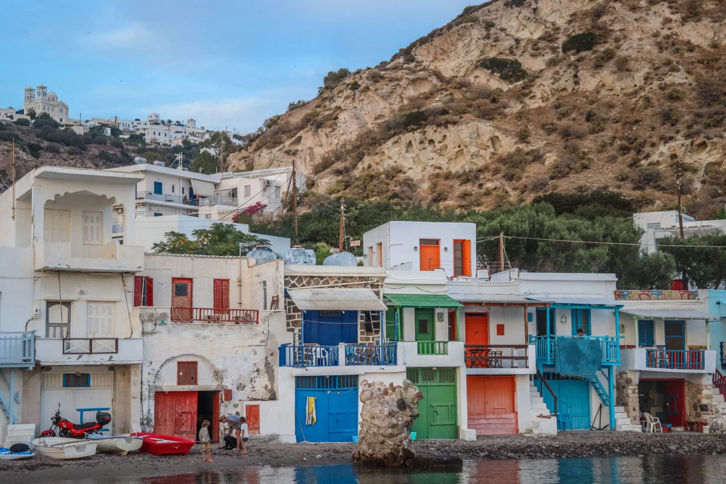 colorful fisherman houses in Klima, below the village of Trypiti.