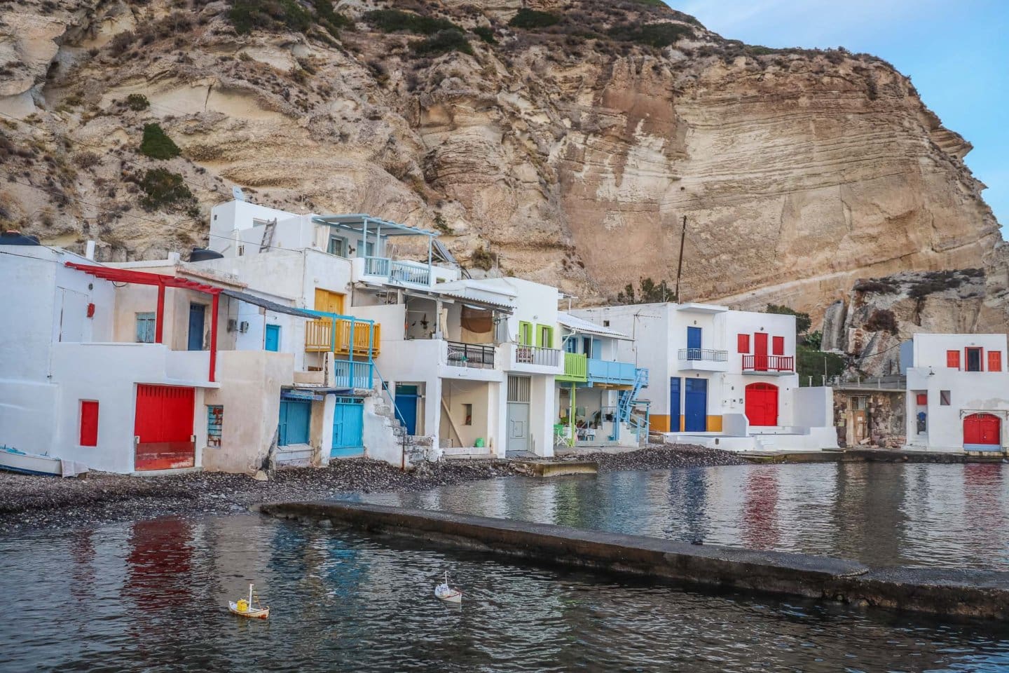 colourful fishermen houses along the sea in Klima