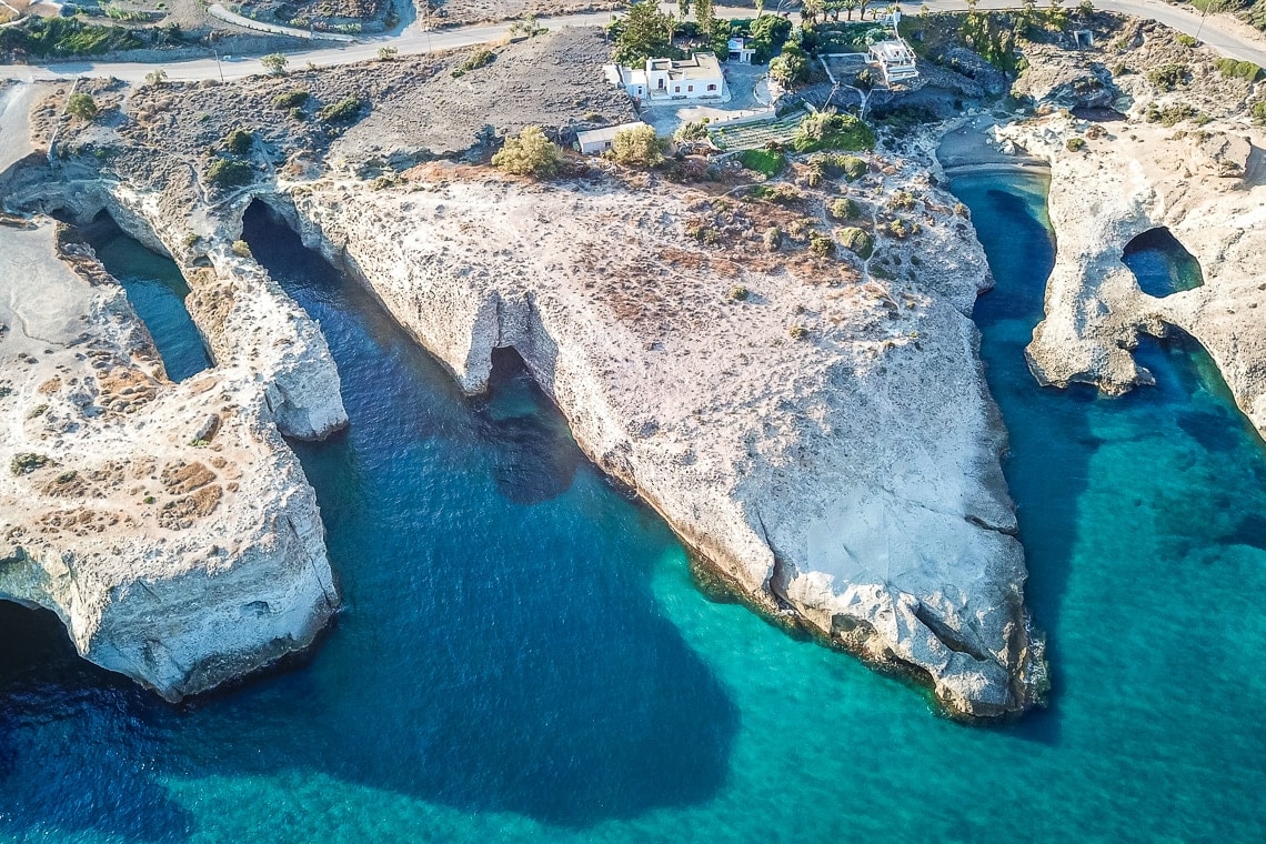 drone view of Papafragas and Kapros beaches