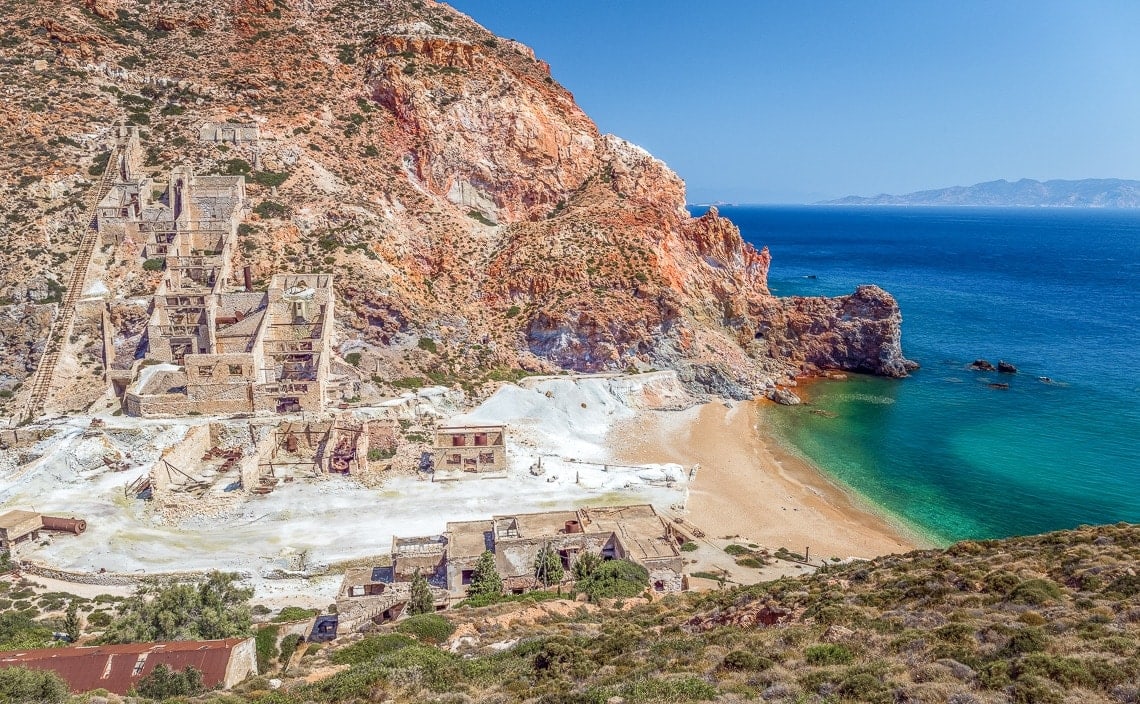 Thiorichio beach and an abandoned sulphur mine