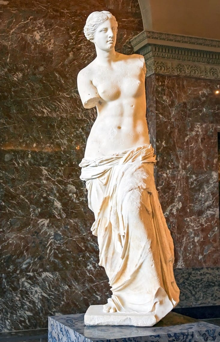 statue Venus de Milo on display at the Louvre Museum
