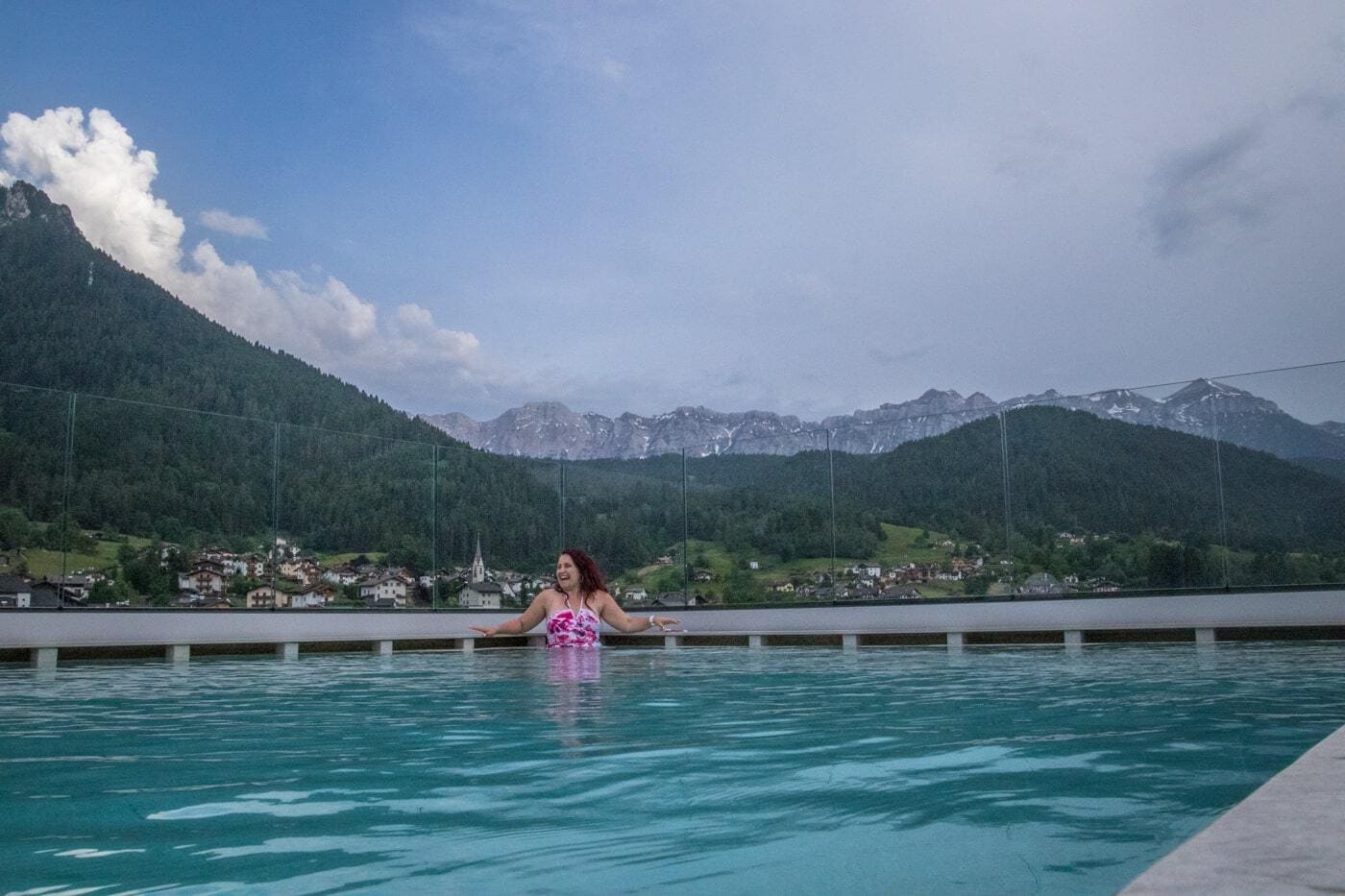 view from the brunet hotel resort pool in fiera di primiero