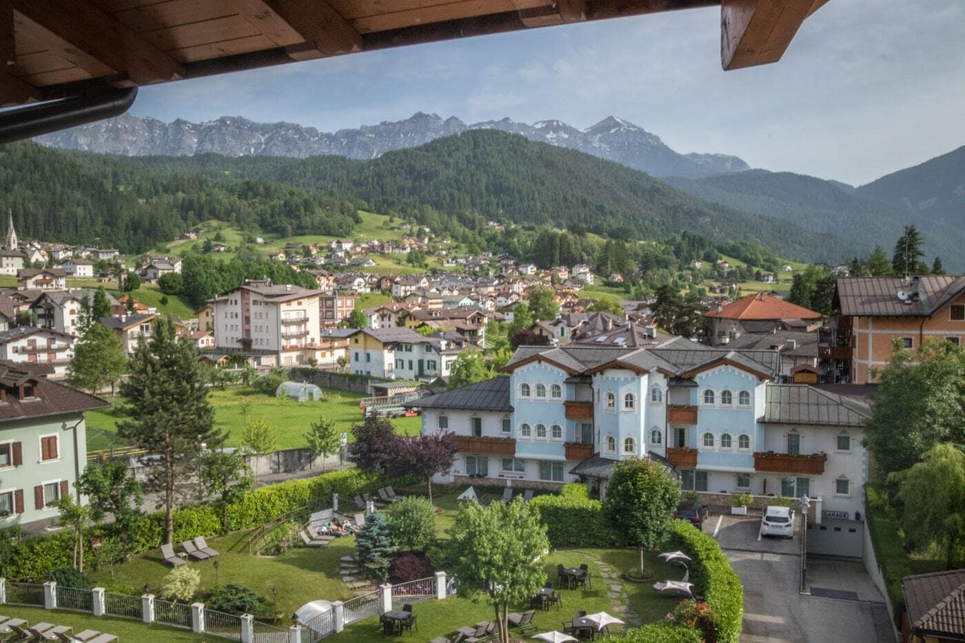 view of the town from the brunet hotel resort in trentino
