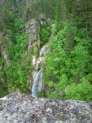 view of a trentino waterfall from the top of the route