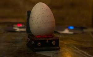 a dragon's egg prop at an escape room game