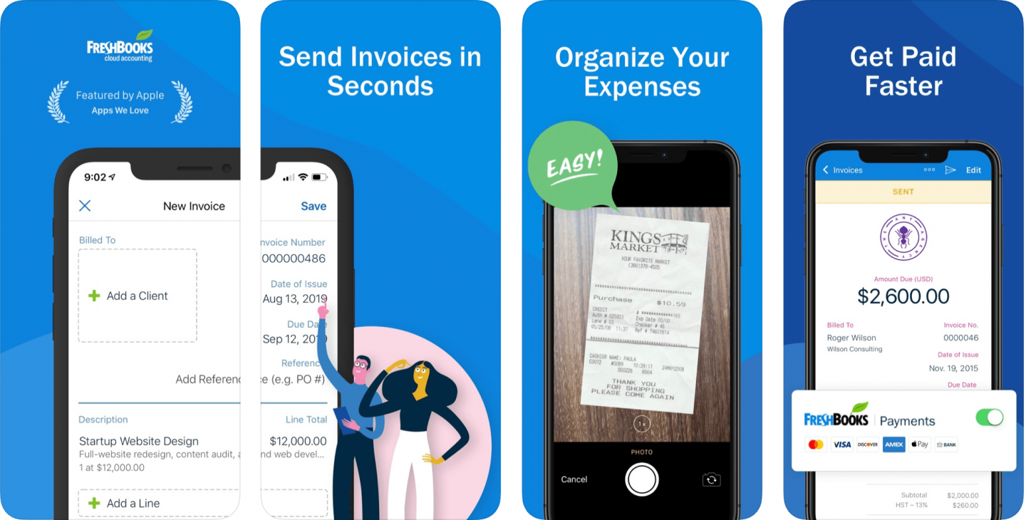 best travel apps - freshbooks app screenshots