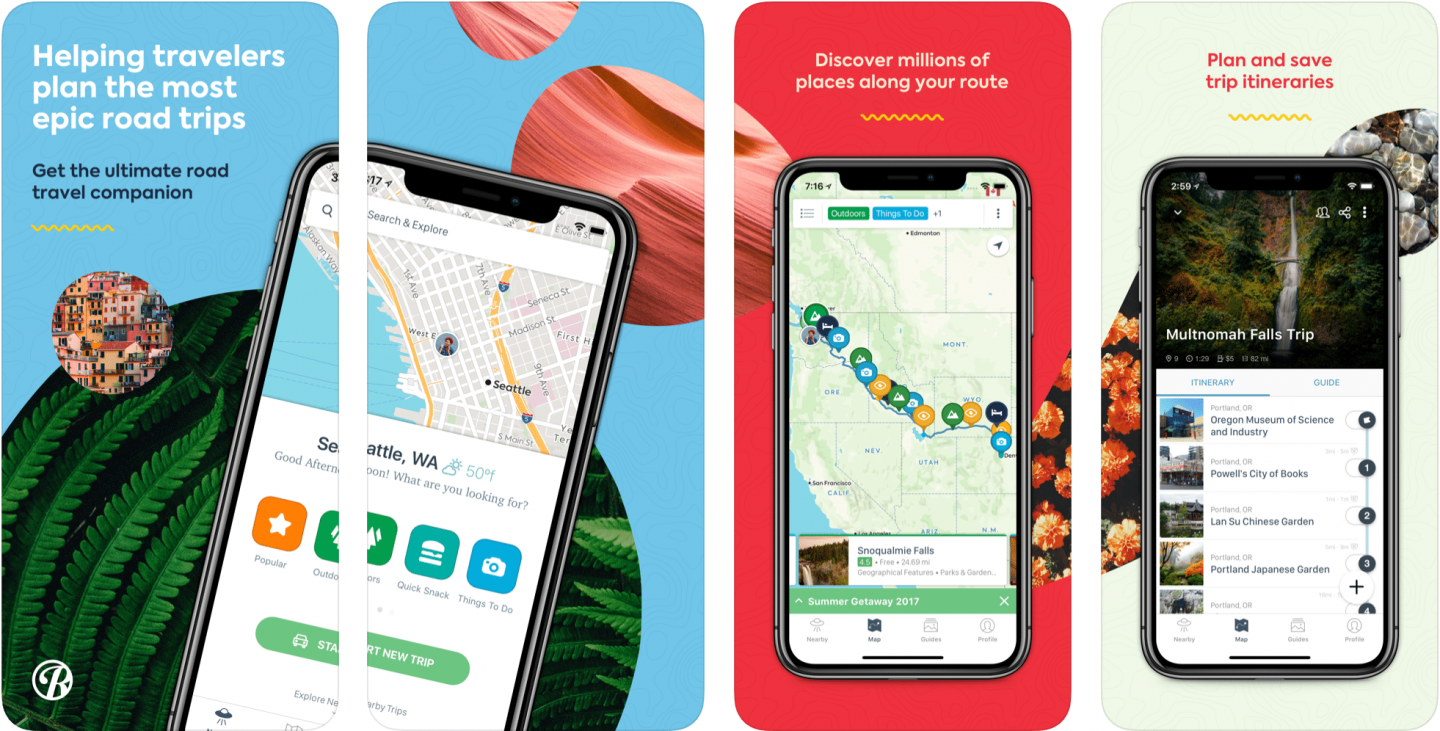 best travel apps - roadtrippers app screenshots