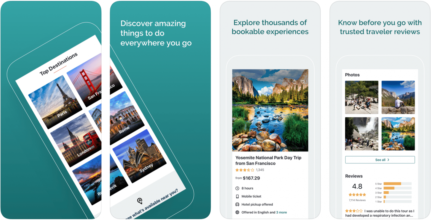 best travel apps - viator app screenshots