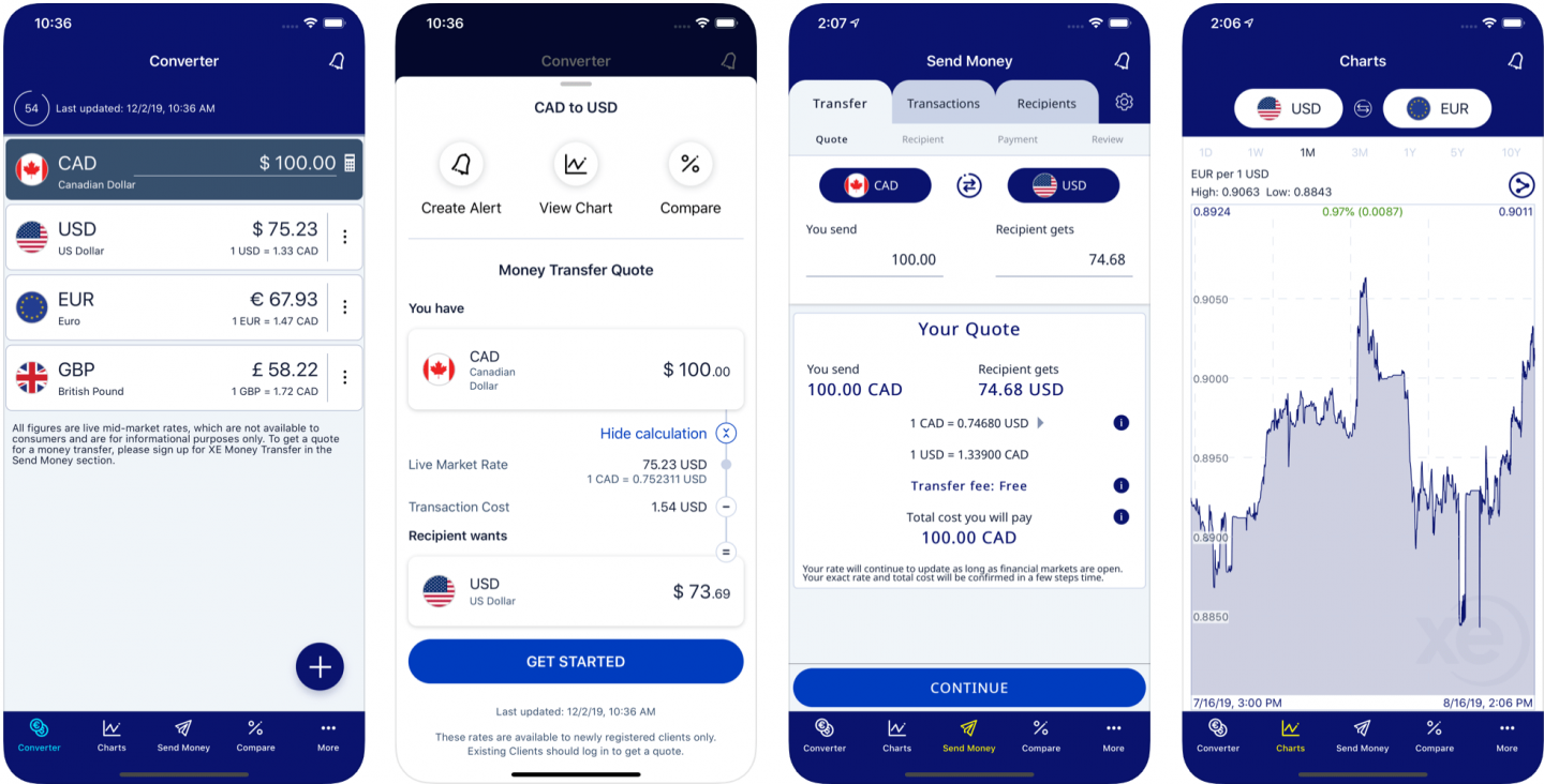 best travel apps - xe currency exchange app screenshots